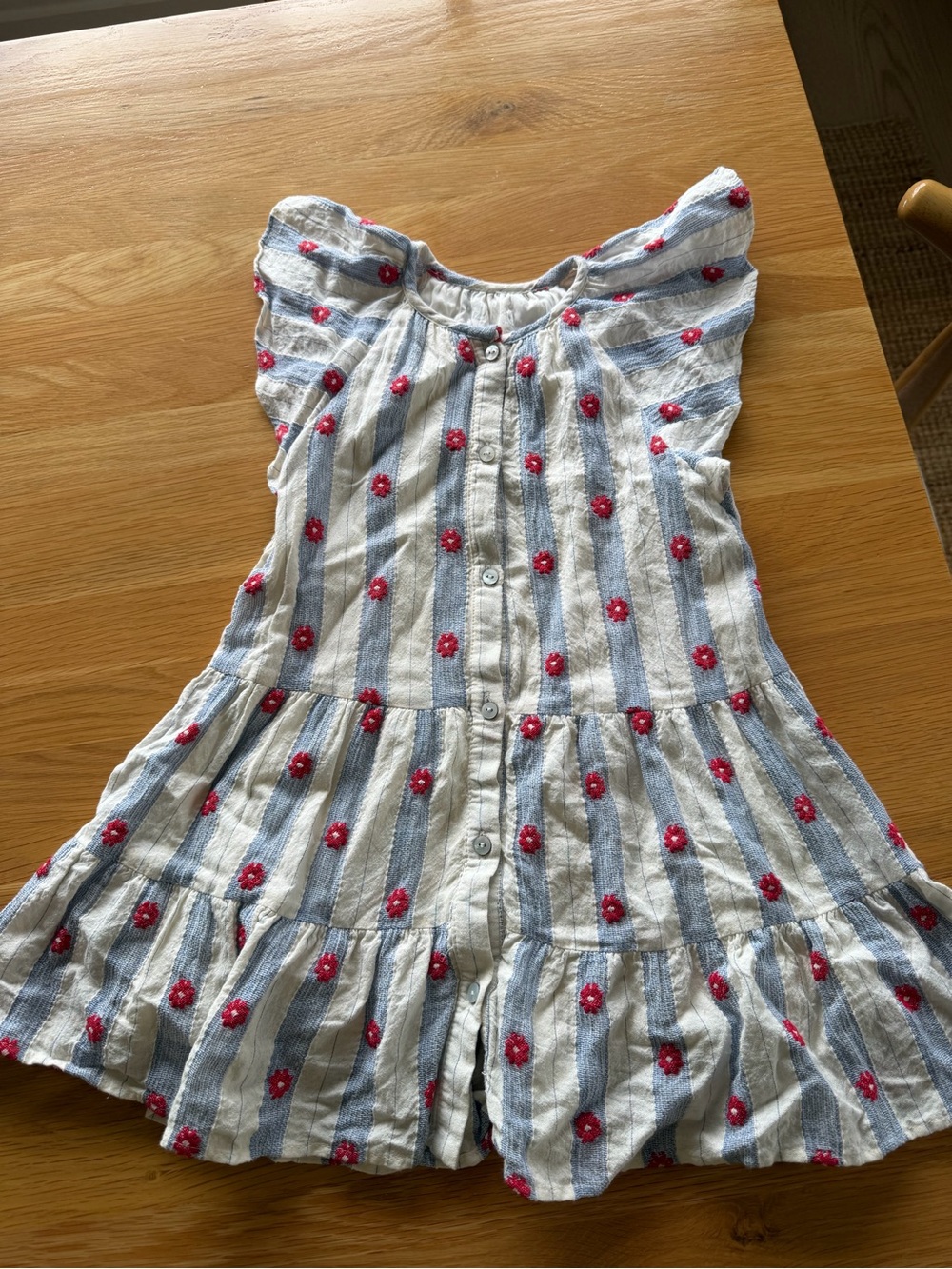Zara White & Blue Striped Dress with Red Floral Accents - Size 3/4T